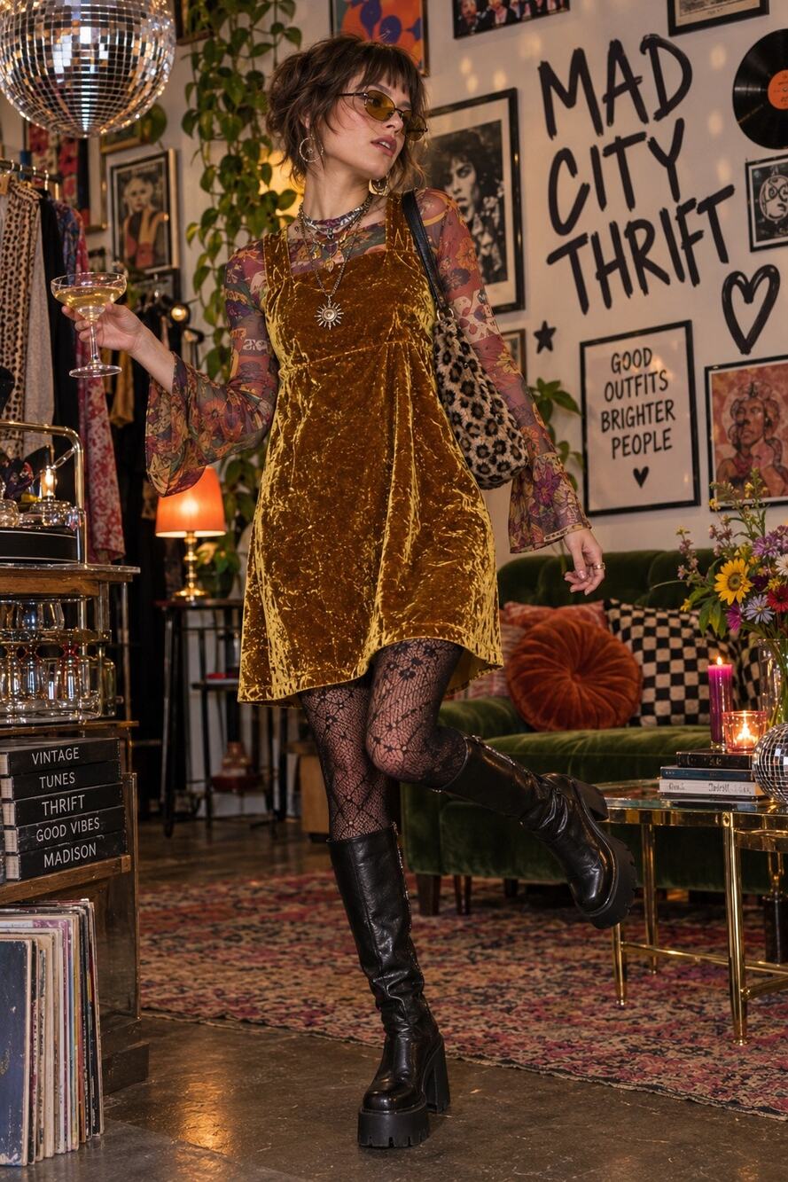 LOFT Petite Gold Crushed Velvet Swing Dress XXSP 90s Holiday Party Mini